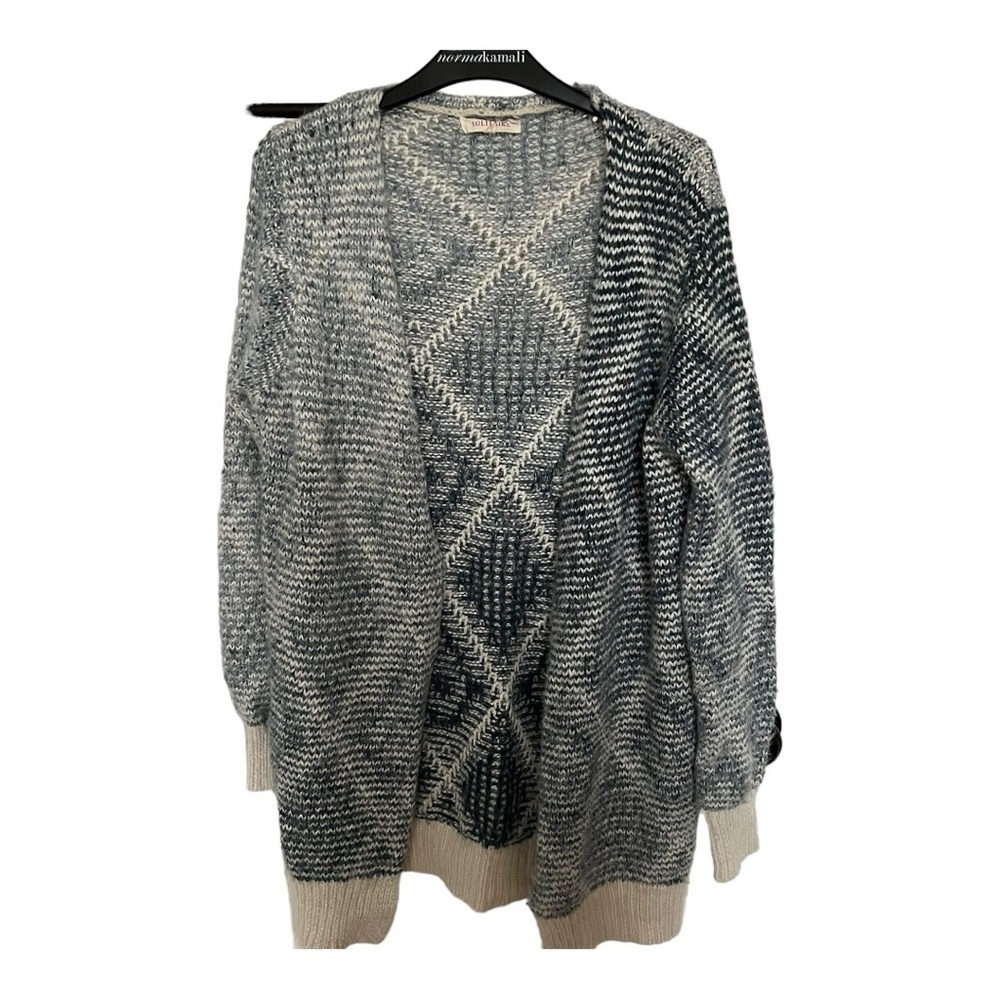 Solitaire Womens Open Front‎ Knit Cardigan Sweater Blue Metallic Cream Size M